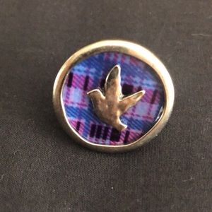 BOHM statement ring - silver and purple plaid with dove - size 5.5